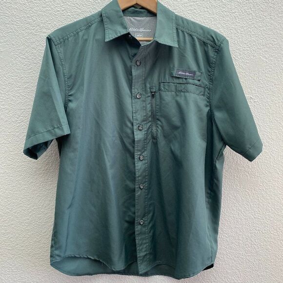 Eddie Bauer Woven Tech Button Up Shirt Green Color Men's Medium Outdoor Gorpcore - Picture 1 of 5